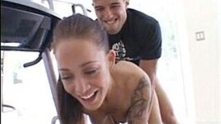 sexy tattooed chick fucked hard in the gym by her horny fitness trainer porn video
